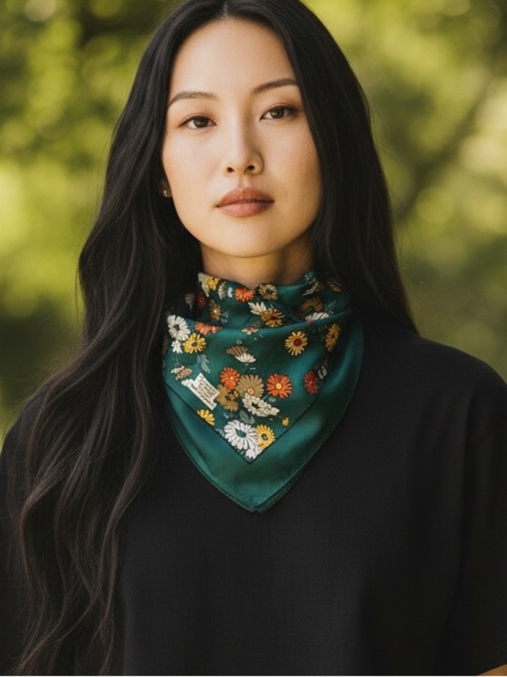 Liberty of London All Silk Square Scarf Made in England Green Floral Print